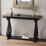Farmhouse Style Entryway Table with Open Shelf and Sturdy Construction (Black) - Image 2