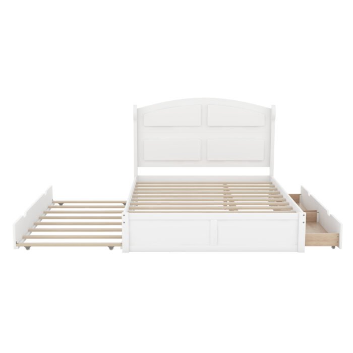 Wood Queen Size Platform Bed with Twin Size Trundle and 2 Drawers - Image 8