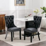 Tufted Solid Wood Contemporary PU and Velvet Upholstered Dining Chair (Set of 2) - Image 2