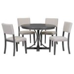 Five Piece Retro Round Dining Table Set with 4 Cushioned Chairs - Image 11