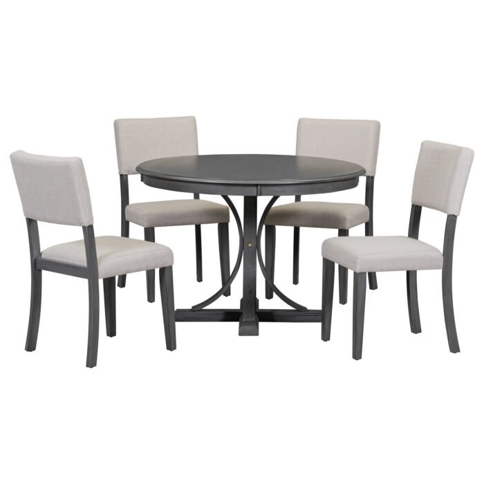 Five Piece Retro Round Dining Table Set with 4 Cushioned Chairs - Image 11