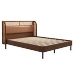 Modern Cannage Rattan Wood Platform Queen Bed - Image 4