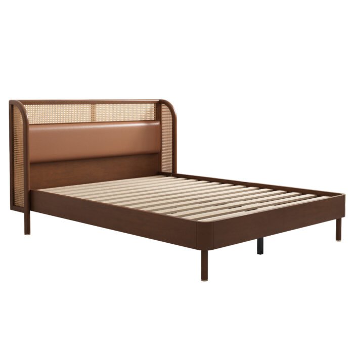Modern Cannage Rattan Wood Platform Queen Bed - Image 4