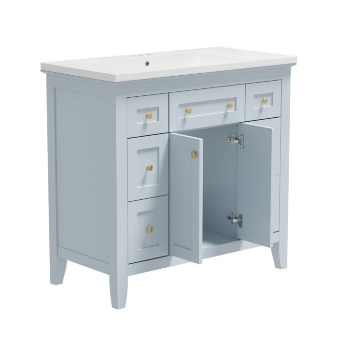 Bathroom vanity with resin sink with 6 drawers and 2 cabinets - Image 21