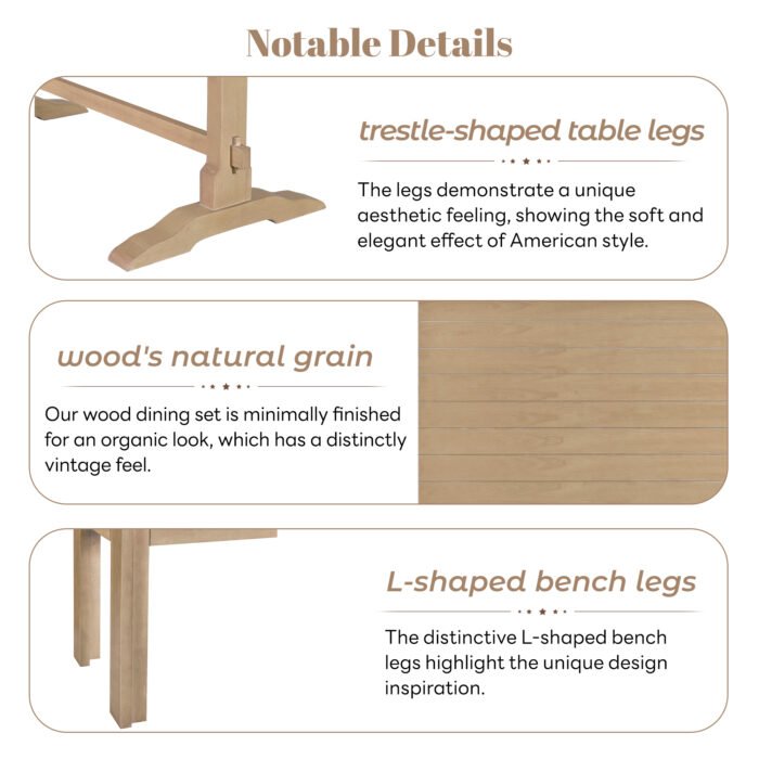 3-piece retro rectangular stand table and 2 wooden stools - Image 8