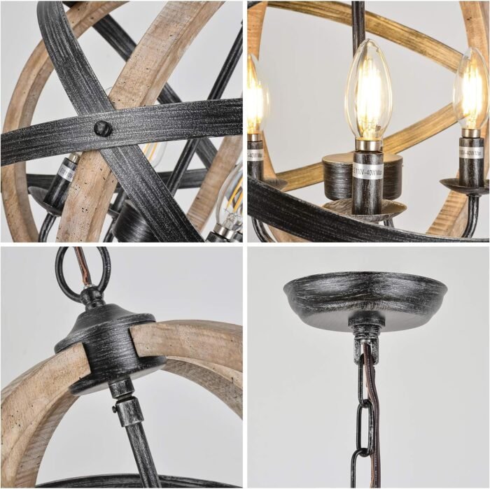Farmhouse Chandelier Light Fixtures 4-Light  Rustic Wood - Image 9