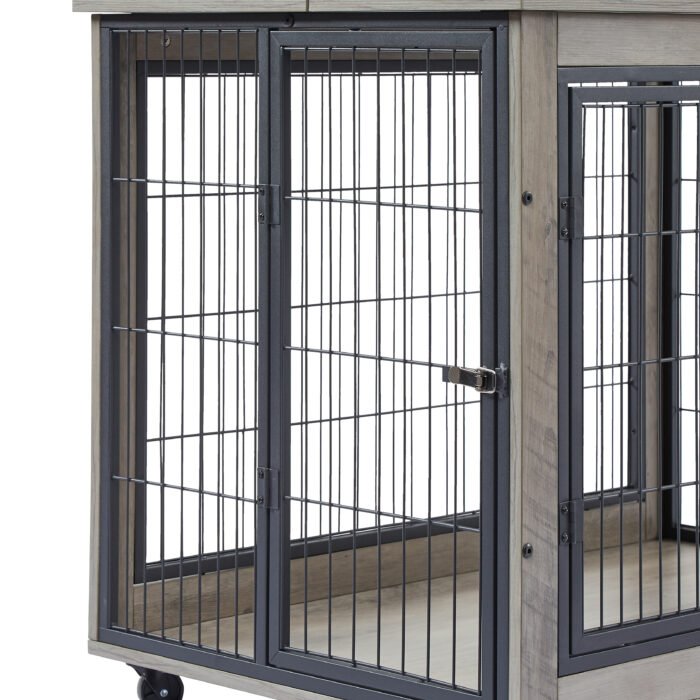 Style Dog Crate on Wheels with Double Doors and Lift Top - Image 12