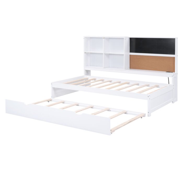 Twin Size Daybed with Storage Shelves and USB Ports and Twin Size Trundle - Image 13