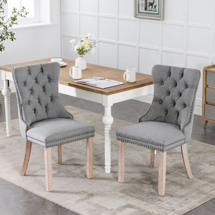 High-end Tufted Solid Wood Contemporary Flax Upholstered Linen Dining Chair (Set of 2) - Image 6