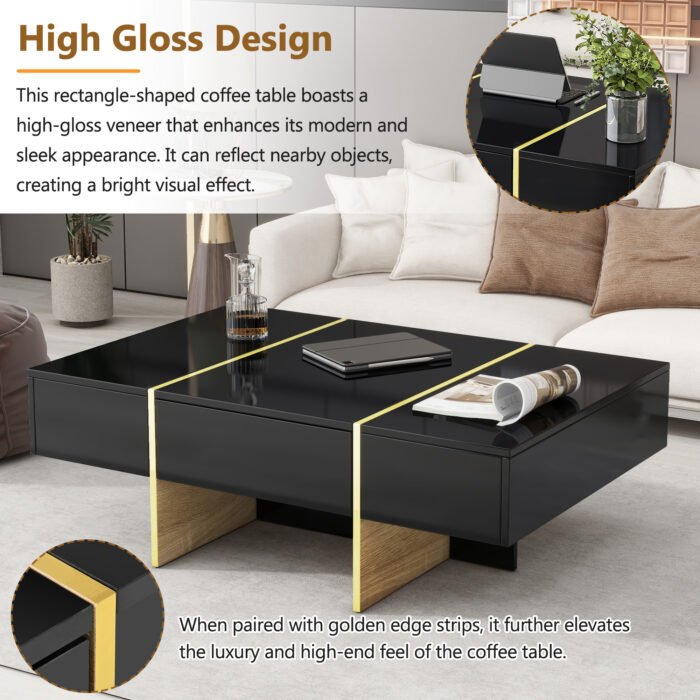 Multifunctional rectangular coffee table with 2 drawers - Image 9