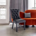Tufted Solid Wood Contemporary PU and Velvet Upholstered Dining Chair (Set of 2)