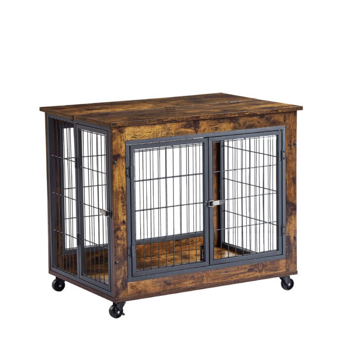 Style Dog Crate on Wheels with Double Doors and Lift Top - Image 7