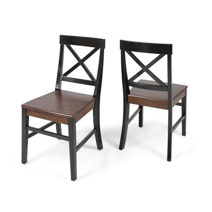 Roshan Farmhouse Acacia Wood Dining Chairs, Black / Walnut (Set of 2) - Image 3