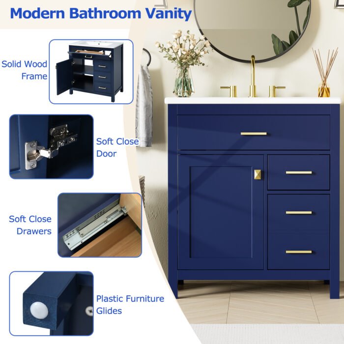 Bathroom Vanity with Ceramic Sink and Ample Storage - Image 5