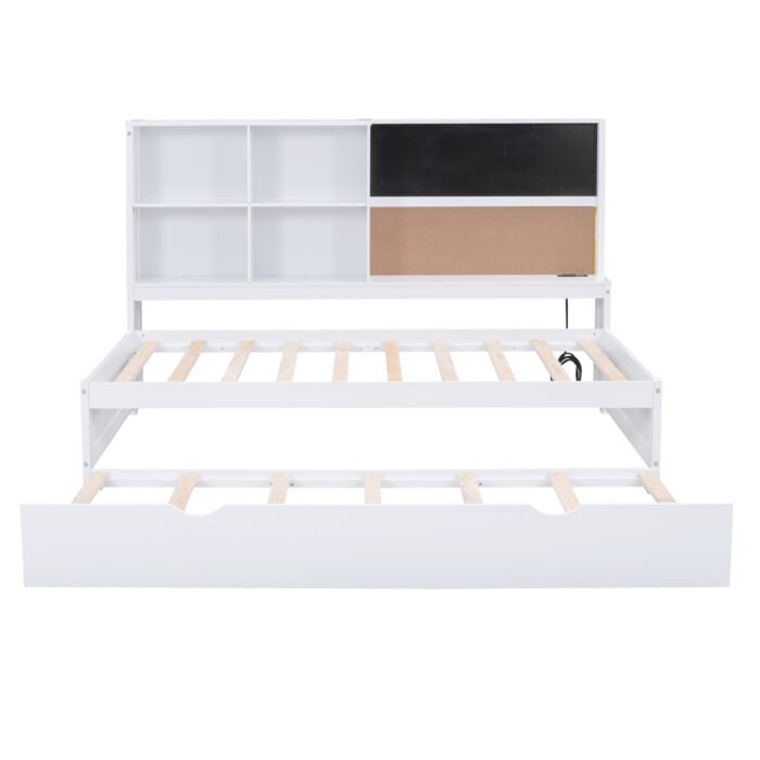 Twin Size Daybed with Storage Shelves and USB Ports and Twin Size Trundle - Image 12
