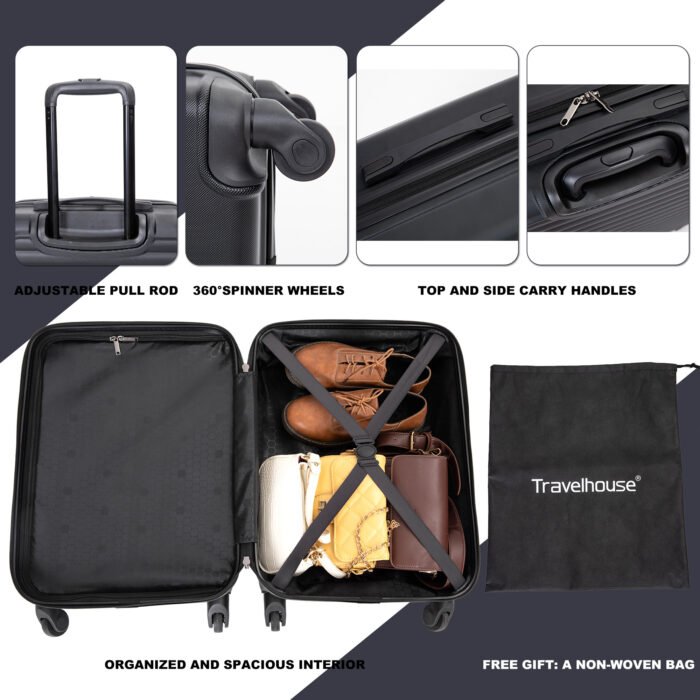 20" Carry on Luggage Lightweight Suitcase, Spinner Wheels, Black - Image 9