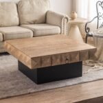 Three dimensional Embossed Wooden Pattern Square Retro Coffee Table - Image 3