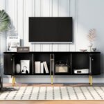 U-Can Modern TV Stand with 4 Cabinets and Metal Legs and Handles (up to 80 Inches)