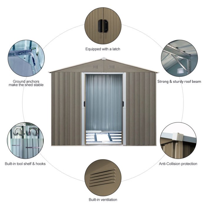 Outdoor Metal Storage Shed with Floor Base Gray (8ft x 10ft) - Image 8