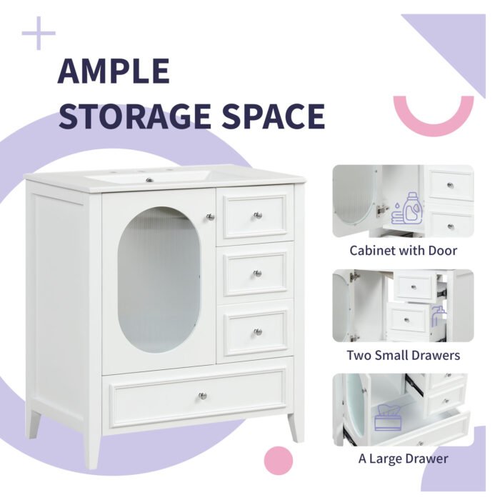 Bathroom Vanity with Sink with Three Drawers and Door - Image 7