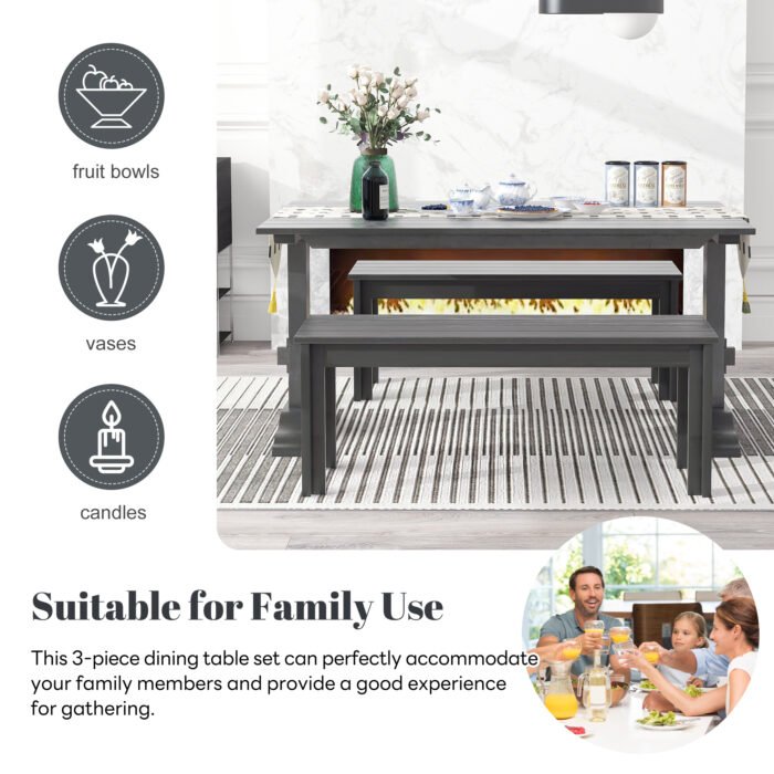 3-piece retro rectangular stand table and 2 wooden stools - Image 6