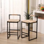 Bar Stools with Back Paper Rope Woven Counter (Set of 2)