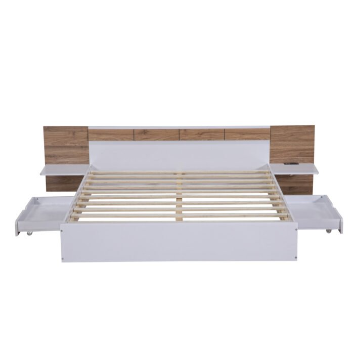 Platform Bed with Headboard, Drawers, Shelves, USB Ports and Sockets, Queen Size - Image 10