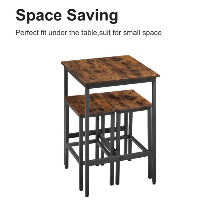 Bar Table Set with 2 Bar Chairs Industrial Style Brown and Black - Image 7