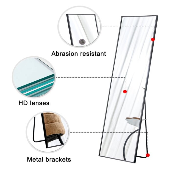 Aluminum alloy metal frame wall mounted full-length mirror black - Image 8