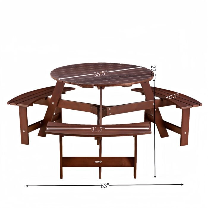 Circular picnic table with 3 benches and umbrella holes (6-person ) - Image 7