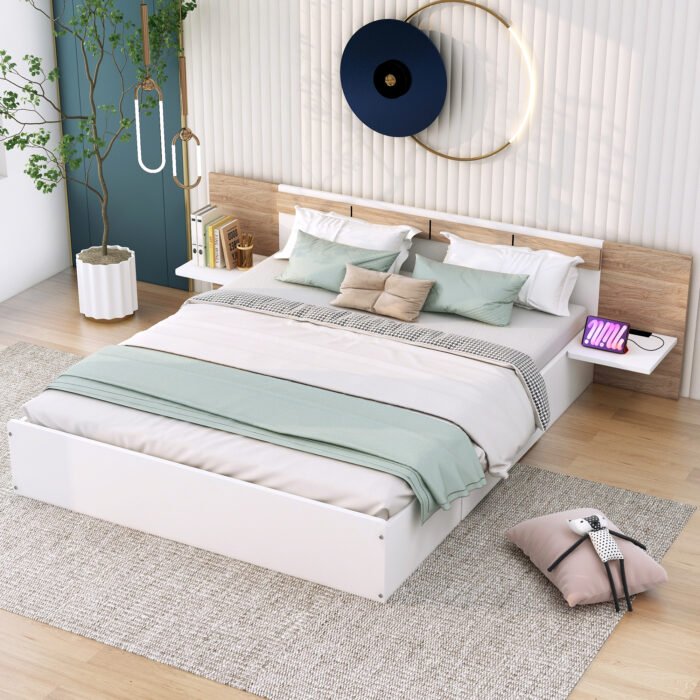 Platform Bed with Headboard, Drawers, Shelves, USB Ports and Sockets, Queen Size - Image 3