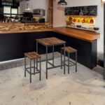 Bar Table Set with 2 Bar Chairs Industrial Style Brown and Black