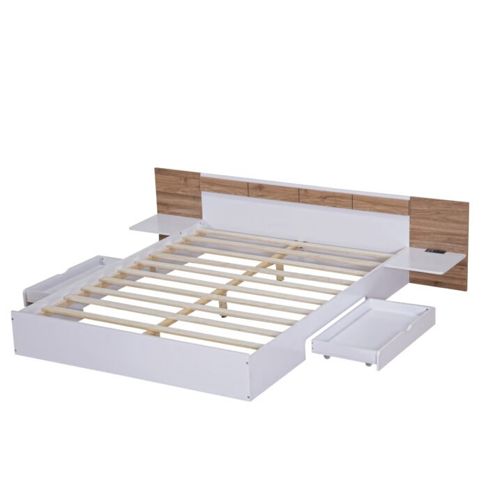 Platform Bed with Headboard, Drawers, Shelves, USB Ports and Sockets, Queen Size - Image 12