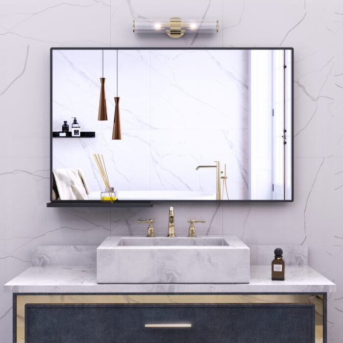 Modern bathroom mirror with storage rack - Image 2
