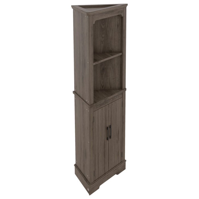 Corner Curio Cabinet with Doors for living room, Dark walnut - Image 9