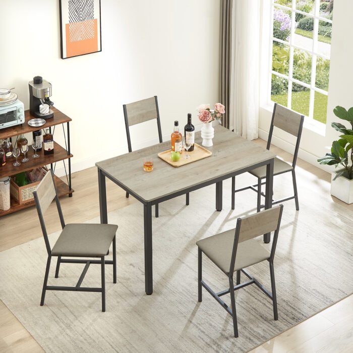Dining Kitchen Table with 4 Upholstered Chairs Grey (Set for 5) - Image 2