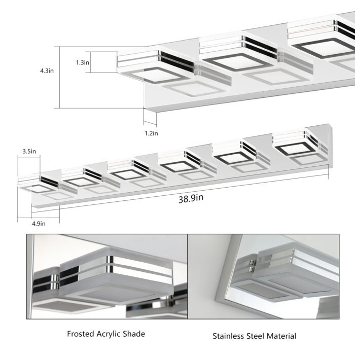 LED Modern Chrome Bathroom Vanity Light (6-Lights) - Image 4