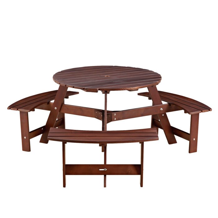 Circular picnic table with 3 benches and umbrella holes (6-person ) - Image 8