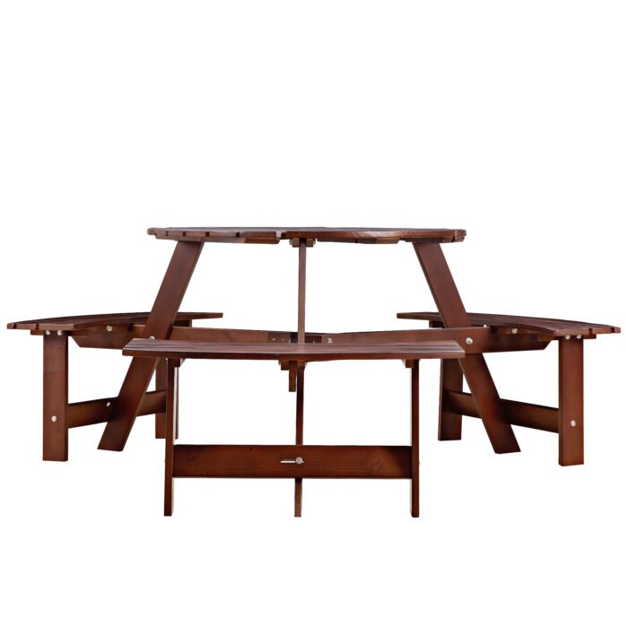 Circular picnic table with 3 benches and umbrella holes (6-person ) - Image 10