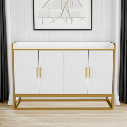 Buffet Storage Cabinet White Gloss with Metal Legs