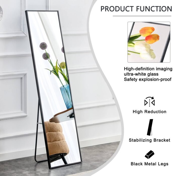 Aluminum alloy metal frame wall mounted full-length mirror black - Image 9