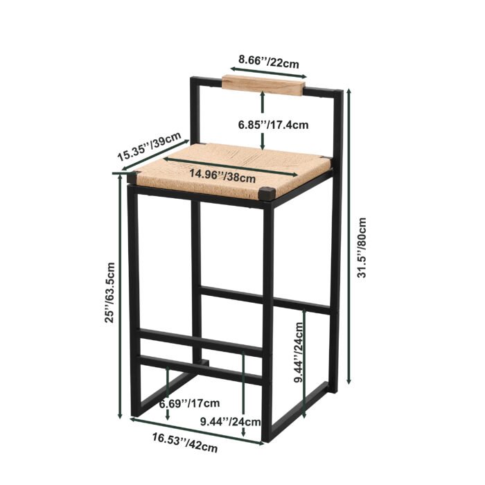 Bar Stools with Back Paper Rope Woven Counter (Set of 2) - Image 7