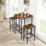 Bar Table Set with 2 Bar Chairs Industrial Style Brown and Black - Image 3