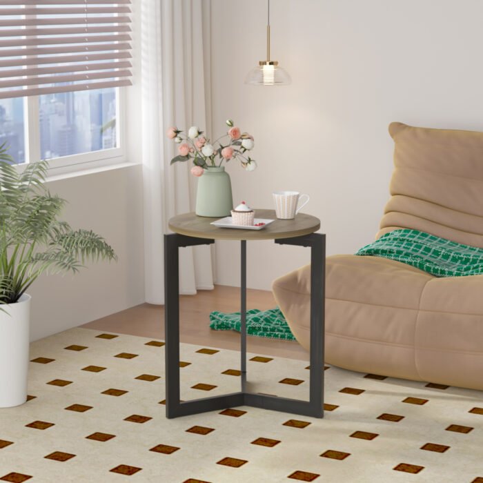 Round Nightstand Table with Sturdy Metal Frame - Image 6
