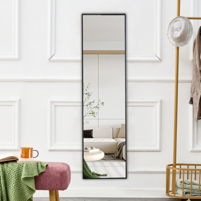 Aluminum alloy metal frame wall mounted full-length mirror black - Image 2