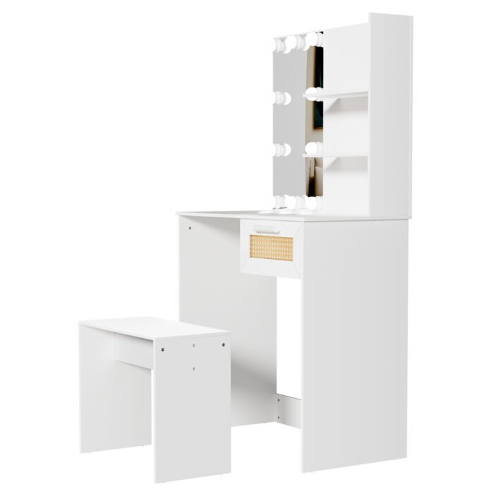 Vanity Desk Set with Stool and LED Lighting - Image 16