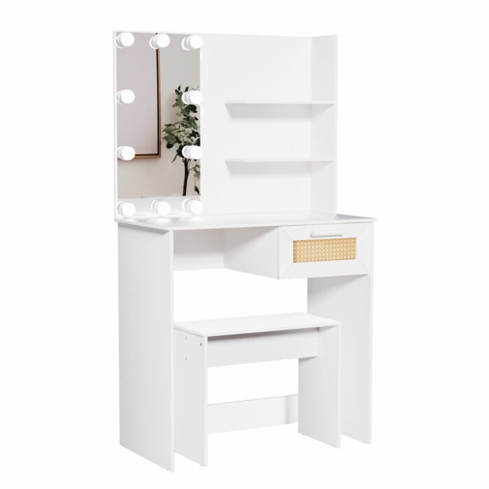 Vanity Desk Set with Stool and LED Lighting - Image 31