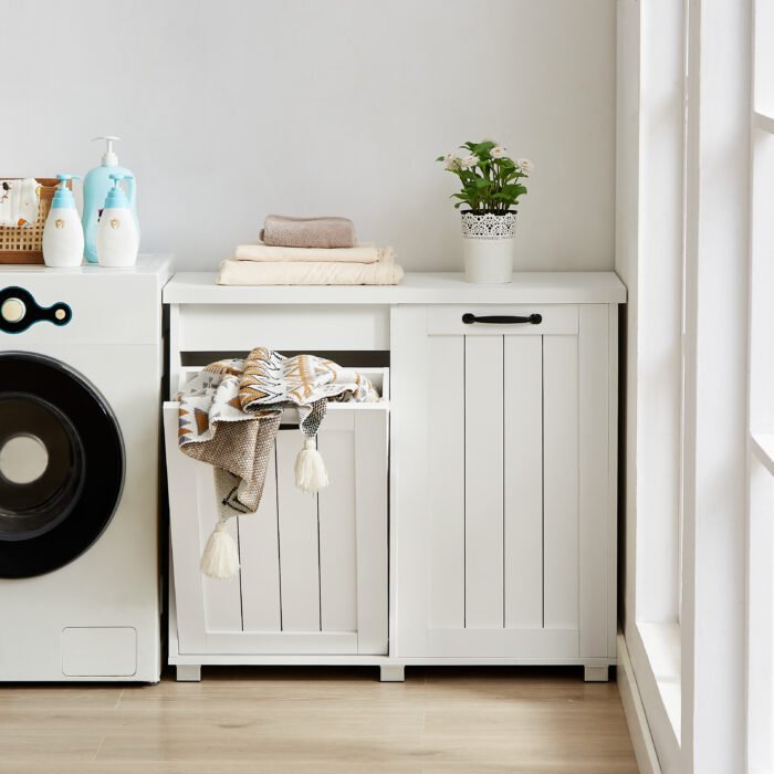 Garbage bin, independent laundry sorting cabinet, white - Image 3