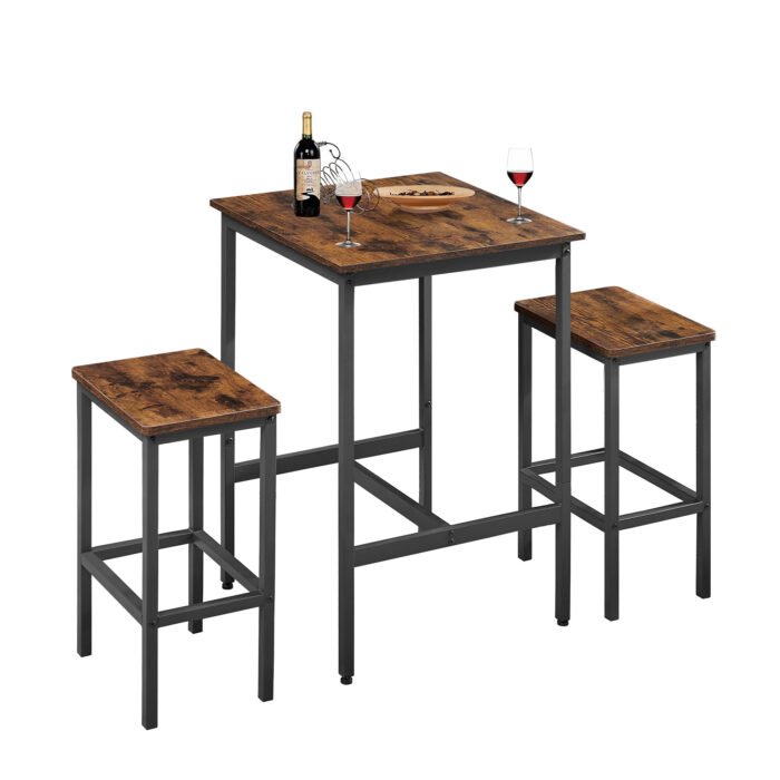Bar Table Set with 2 Bar Chairs Industrial Style Brown and Black - Image 4