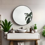 Black Metal Round Bathroom Mirror (16 inch)